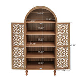 Tall Kitchen Pantry Cabinet With Hollow Carved Doors Adjustable Shelves Versatile Storage Cabinet For Kitchen - Walnut