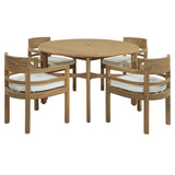 5 Piece Round Patio Table & Cushioned Armrest Chairs, Outdoor Dining Set With Umbrella Hole