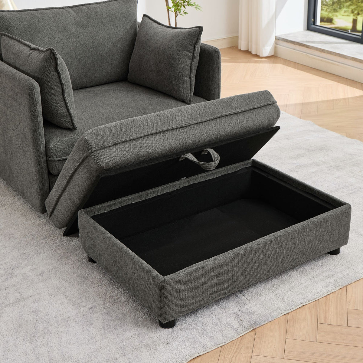 Oversized Deep Seat Accent Chair With Matching Storage Ottoman & Throw Pillows