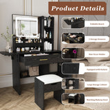 Vanity Desk With LED Mirror Lights And Charging Outlet