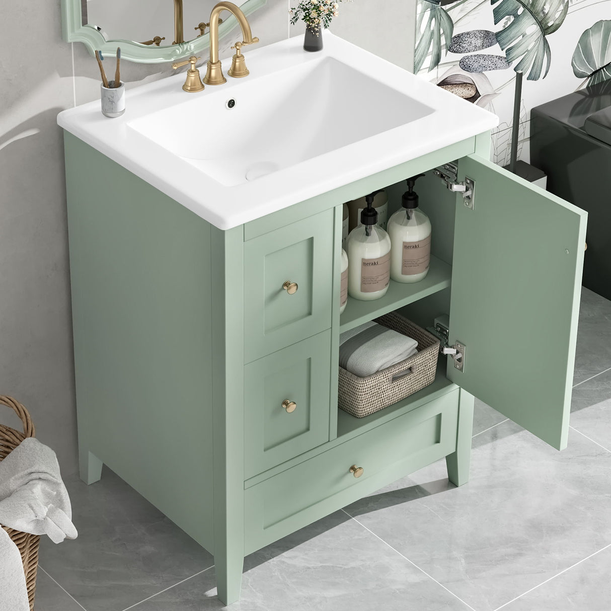 Modern Bathroom Vanity With Storage, Adjustable Shelf
