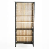 Vintage Display Cabinet With Double Glass Doors, Traditional Style For Collectibles, Ash Wood Veneer, 73.25" Tall - Black / Natural