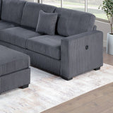 Upholstered L - Shaped 4 Piece Sectional Set With USB, Cocktail Ottoman
