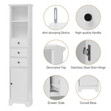 Tall Storage Cabinet With 3 Drawers And Adjustable Shelves For Bathroom
