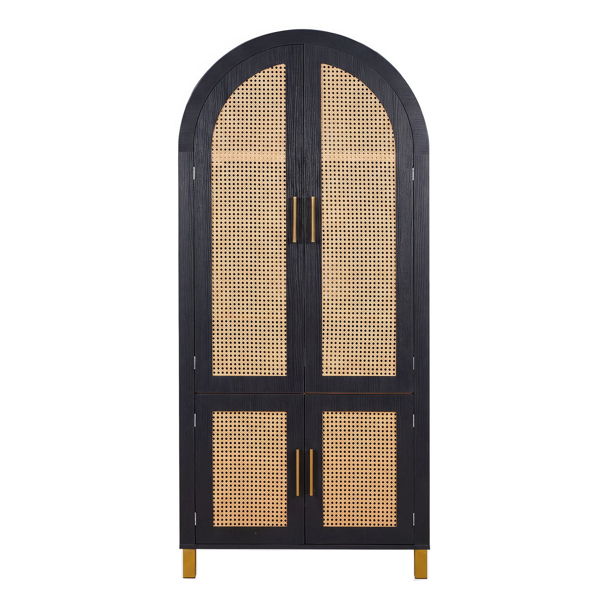 Tall Arched Cabinet With Rattan Doors & Adjustable Shelves