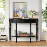 Half Moon Console Table With Drawer & Shelf Accent Table For Entryway - Black