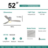 52" Ceiling Fan With LED Light, Reversible DC Motor, Remote Control - Silver
