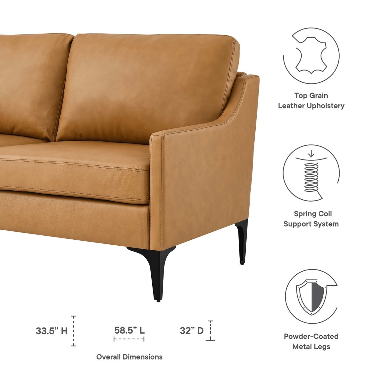 59 - Inch Corland Top - Grain Leather Loveseat in Tan - Loveseats available at Alpine Outlets in Denver