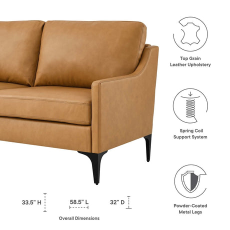 59 - Inch Corland Top - Grain Leather Loveseat in Tan - Loveseats available at Alpine Outlets in Denver