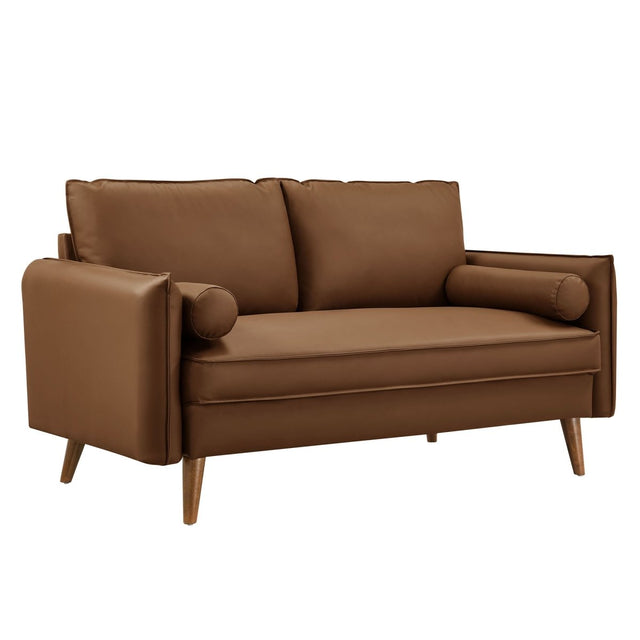 59 Inch Mid - Century Modern Upholstered Vegan Leather Loveseat - Loveseats available at Alpine Outlets in Denver