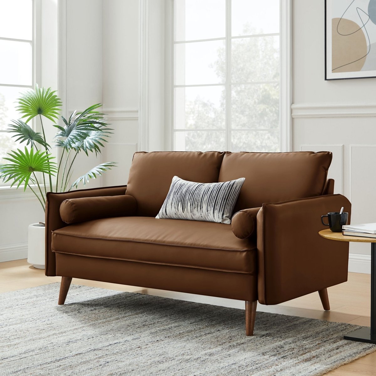 59 Inch Mid - Century Modern Upholstered Vegan Leather Loveseat - Loveseats available at Alpine Outlets in Denver
