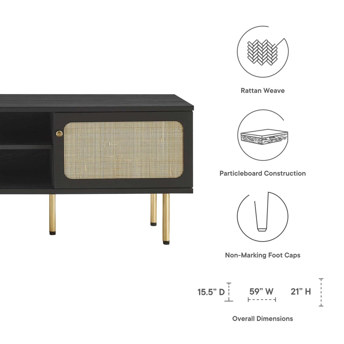 59 Inch Modern Rattan Sliding Door TV Stand - TV Stands available at Alpine Outlets in Denver