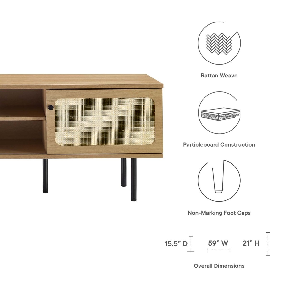 59 Inch Modern Rattan Sliding Door TV Stand - TV Stands available at Alpine Outlets in Denver