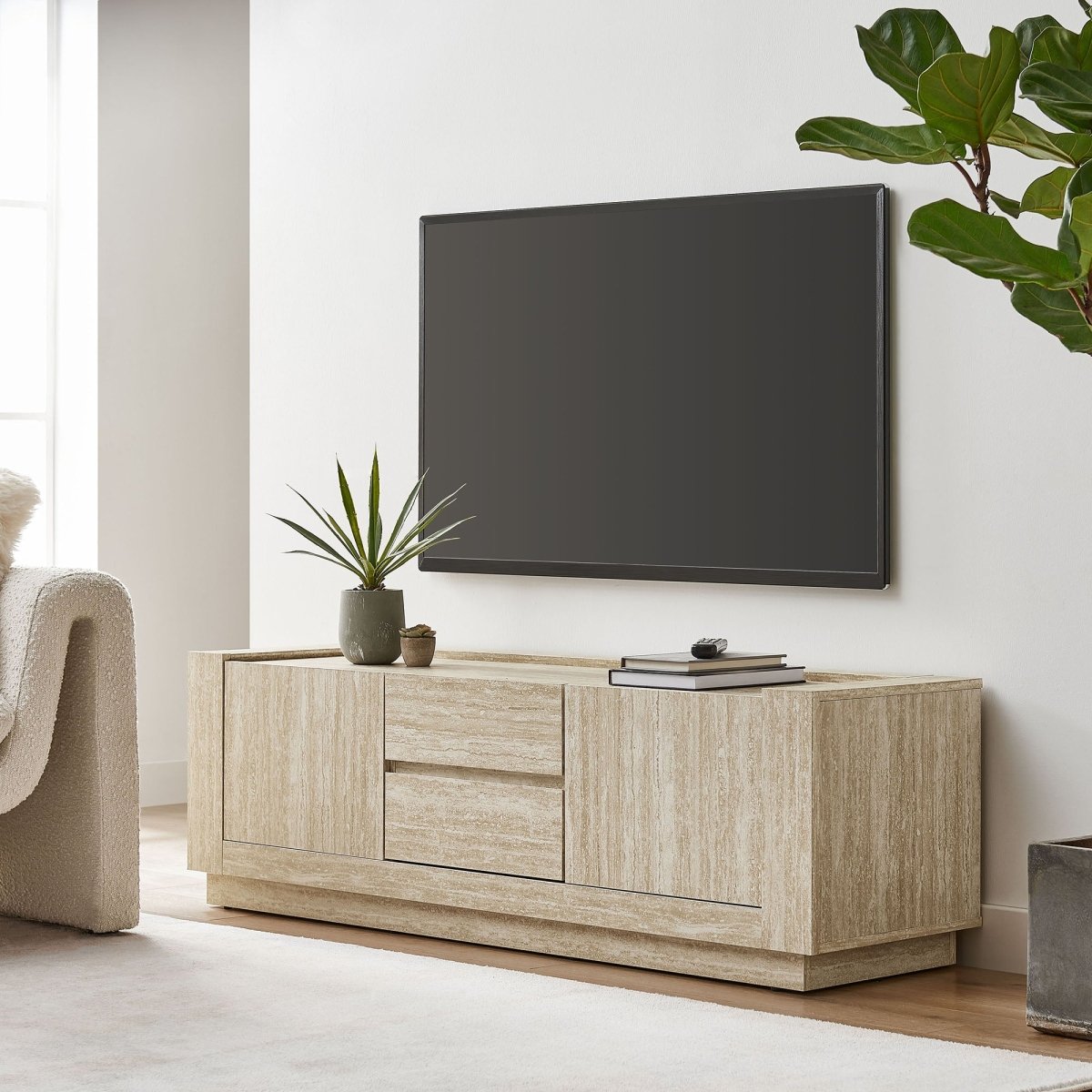 59 Inch Modern Travertine TV Stand in Travertine - TV Stands available at Alpine Outlets in Denver