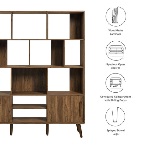 59" Wide Mid - Century Four - Tier Bookcase with Sliding Doors - Bookcases available at Alpine Outlets in Denver