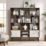 59" Wide Mid - Century Four - Tier Bookcase with Sliding Doors - Bookcases available at Alpine Outlets in Denver