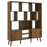 59" Wide Mid - Century Four - Tier Bookcase with Sliding Doors - Bookcases available at Alpine Outlets in Denver