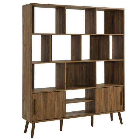 59" Wide Mid - Century Four - Tier Bookcase with Sliding Doors - Bookcases available at Alpine Outlets in Denver