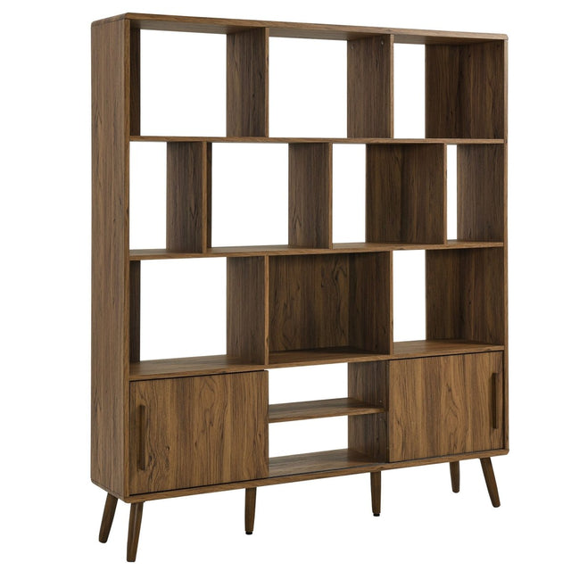 59" Wide Mid - Century Four - Tier Bookcase with Sliding Doors - Bookcases available at Alpine Outlets in Denver