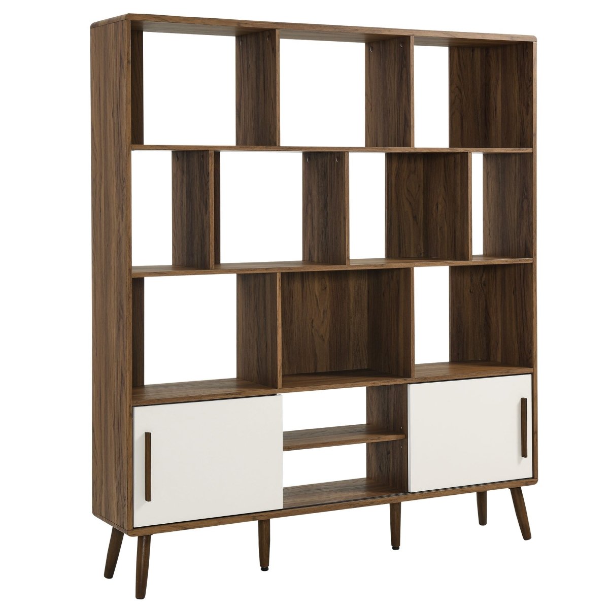 59" Wide Mid - Century Four - Tier Bookcase with Sliding Doors - Bookcases available at Alpine Outlets in Denver