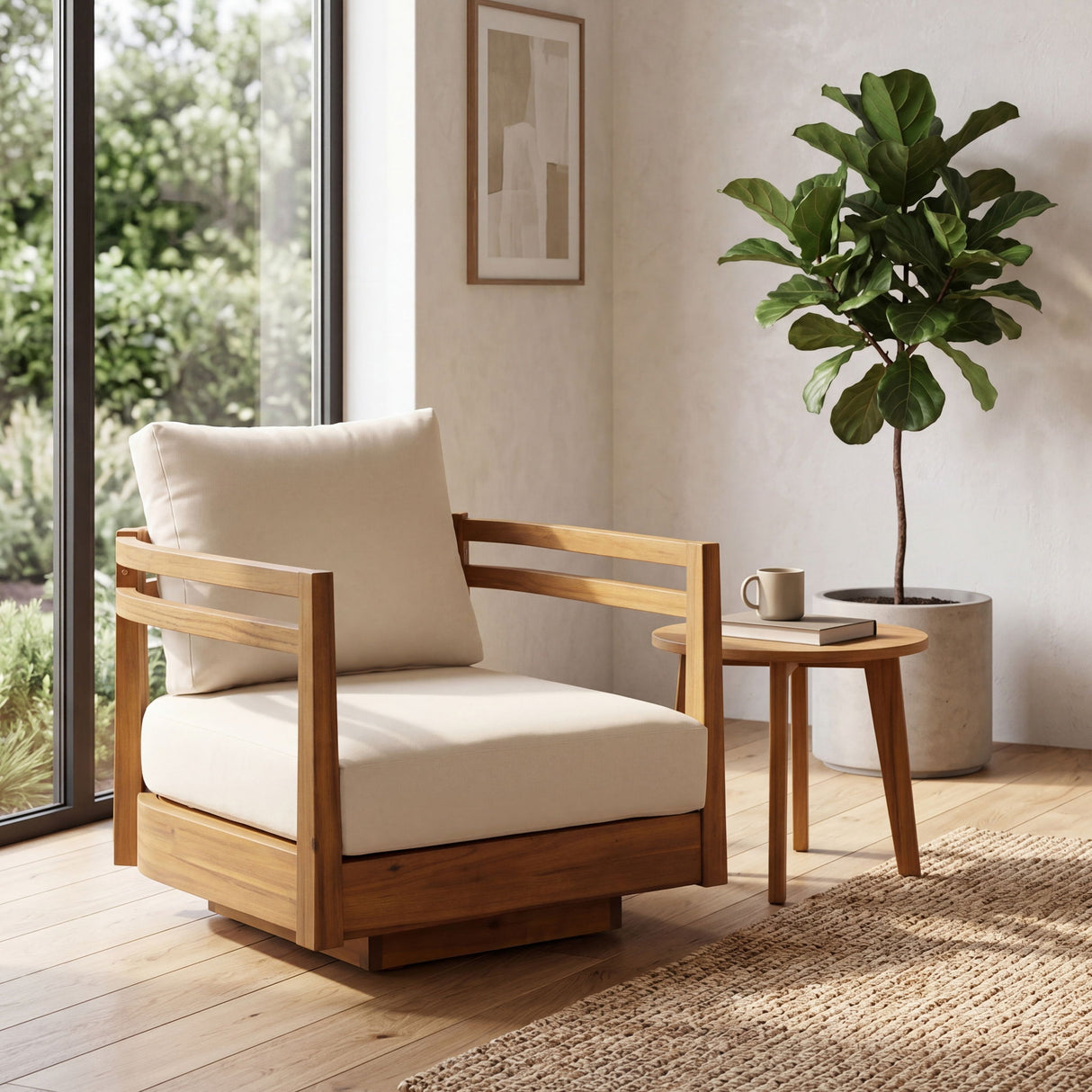 Outdoor Smooth Swivel Chair With Cushions