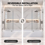 Frameless Bathtub Shower Screen, Reversible Installation