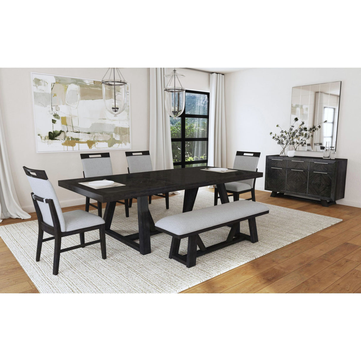 Transcend - Dining Side Chair With Fabric (Set of 2) - Charcoal And Light Gray