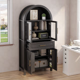 Arched Kitchen Pantry Cabinet With Adjustable Shelves & Barn Door Design