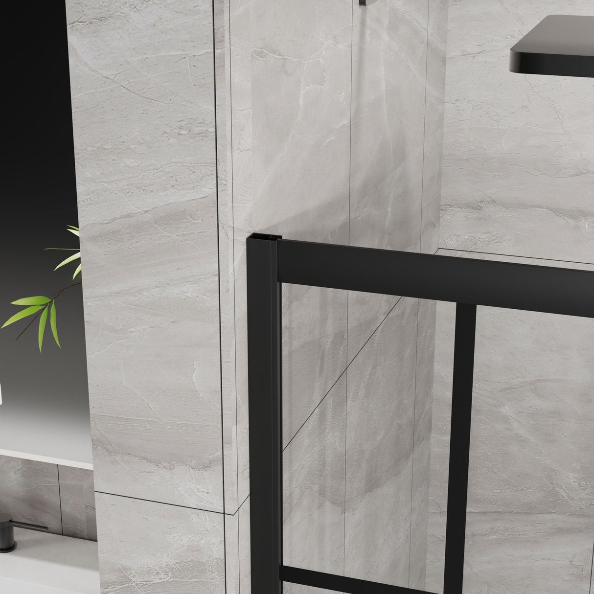 Corner Shower Enclosure Double Sliding Door & Shower Base - Matte Black