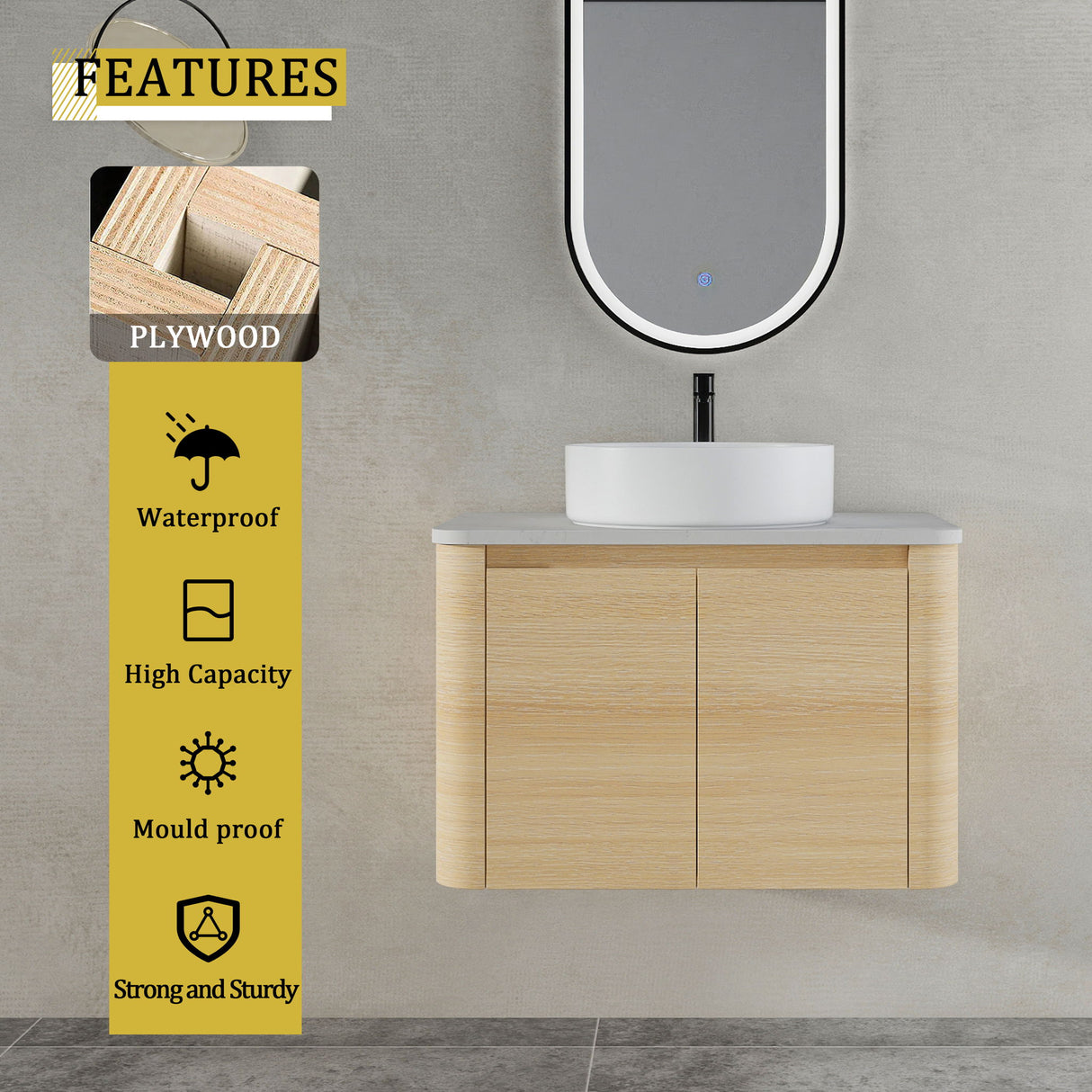 Mounted Bathroom Vanity With Art Sink & 2 Soft Close Doors