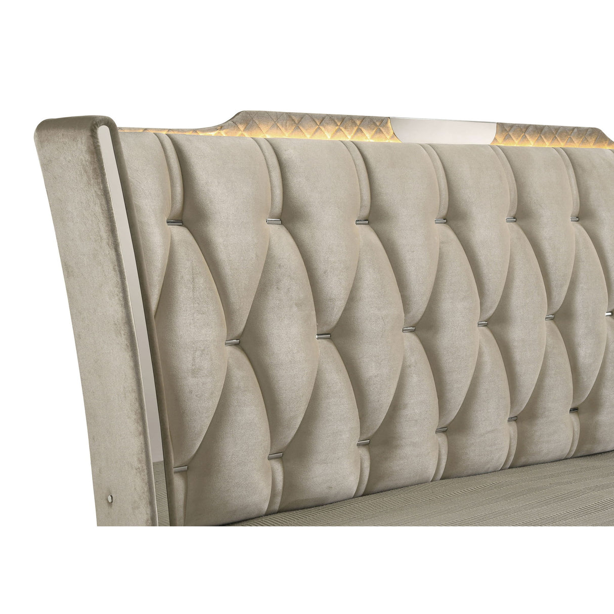 Mika - LED Upholstered Bed With Tufted Wingback Headboard And Ambient Lighting