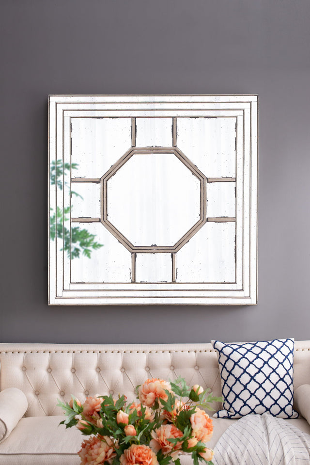 Antique Style Decorative Square Wall Mirror With Mirrored Frame, Wall Decor For Living Room Entryway, Console Lean Against Wall - Silver - Wall Mirrors - Alpine Outlets