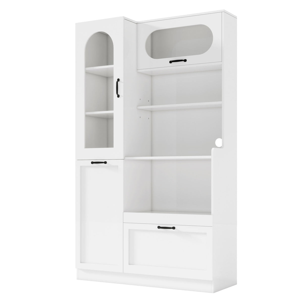 Tall Freestanding Kitchen Pantry Cabinet With Arched Glass Door