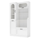 Tall Freestanding Kitchen Pantry Cabinet With Arched Glass Door