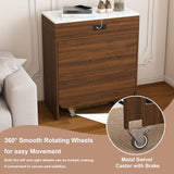 Extendable Dining Table With Power Socket, Lockable Casters, Storage Cabinet, Pull Out Kitchen Island - Natural Walnut
