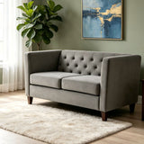 Button Tufted Loveseat, 2 Seater With Square Arm Couch For Living Room