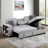 Buzz - Reversible Sleeper Sectional Sofa With Storage Chaise, Console Arm, USB Charging & Cup Holders - Gray