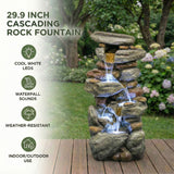 Stacked Rock Waterfall Fountain With LED Lights For Garden - Gray