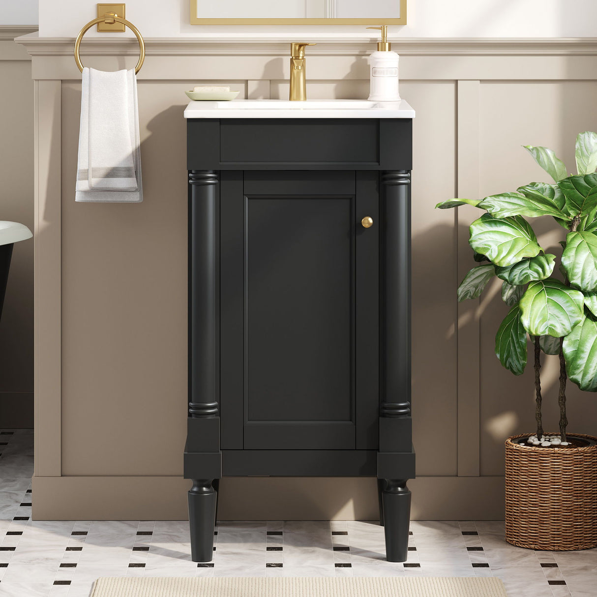 French Style Bathroom Cabinet With Sink, Adjustable Shelf