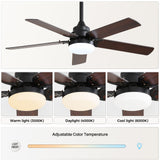 Modern Ceiling Fan With 3 Color Dimmable Light 5 Blades Remote Control Reversible Dc Motor For Bedroom - Black - Ceiling Fans - Alpine Outlets