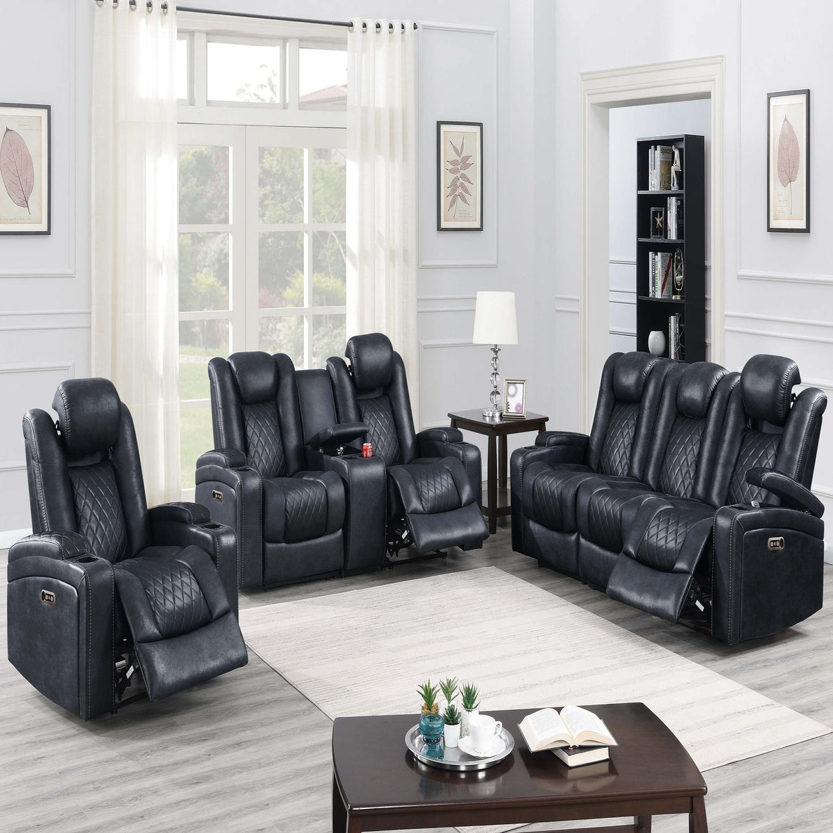 Power Reclining Sofa With Adjustable Headrest - Inky Blue