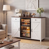 Coffee Bar With Mini Fridge Space & Built In Charging Station, Large Bar Cabinet With Drawers & Adjustable Shelves For Kitchen - White
