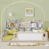 Platform Floor Bed With Guardrail Fence And Side Storage Shelves