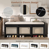 Entryway Shoe Bench With Drawers & Button Tufted Cushion