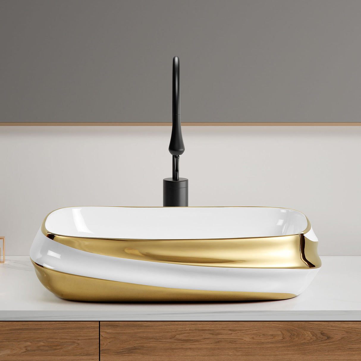 Vessel Sink, Above Counter Vanity Basin For Bathrooms - Gold / White / Milk White