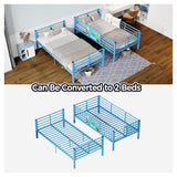 Bunk Bed, Convertible To 2 Separate Twin Size Beds With Full Length Guardrail & Ladder, No Box Spring Needed - Blue