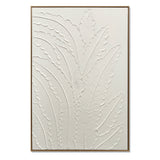 Framed Botanical Leaf Wall Art, Thick Textured Canvas Painting, Neutral Decor For Living Room - White