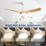 52" Ceiling Fan & 18W LED Light And Remote Control, DC Motor For Bedroom - White