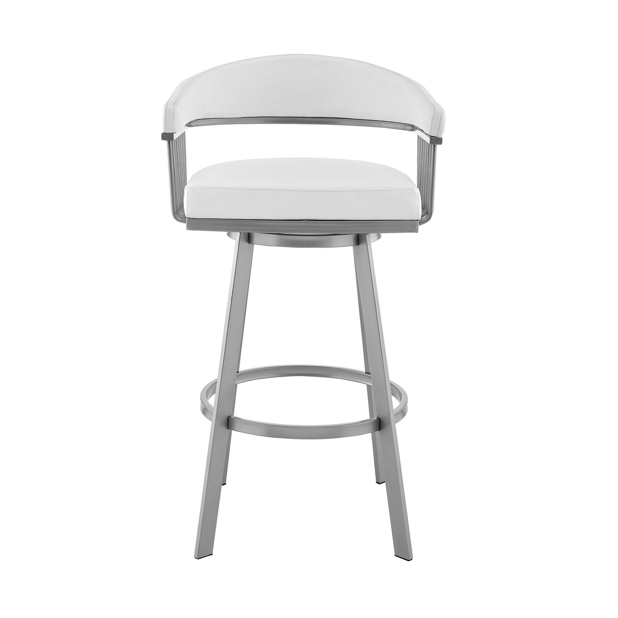 Chelsea - 25" Counter Height Swivel Bar Stool - Silver Finish And White Faux Leather