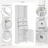 Tall Storage Cabinet With 3 Drawers And Adjustable Shelves For Bathroom